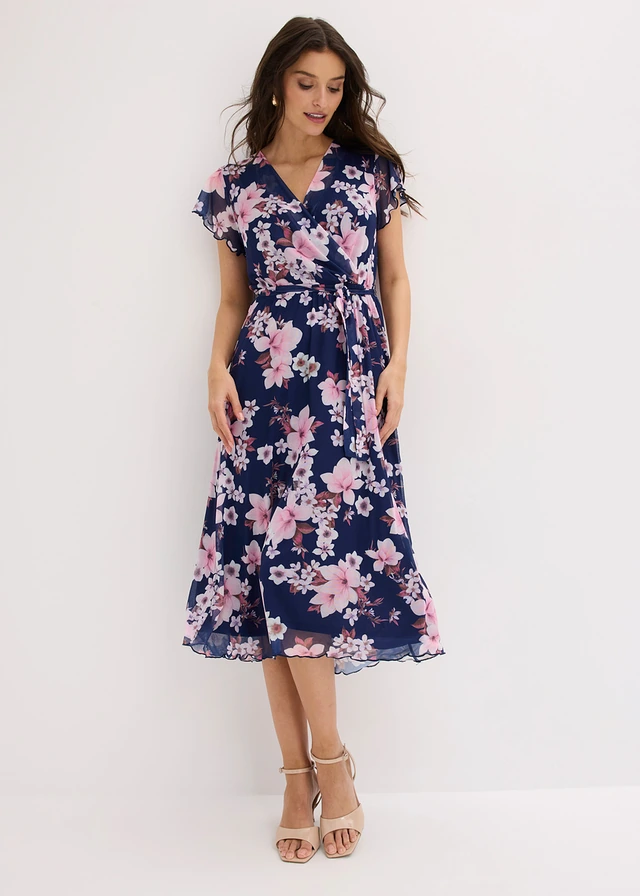 Robe midi imprimée en mesh • bleu foncé à fleurs • product-page.page-title-suffix