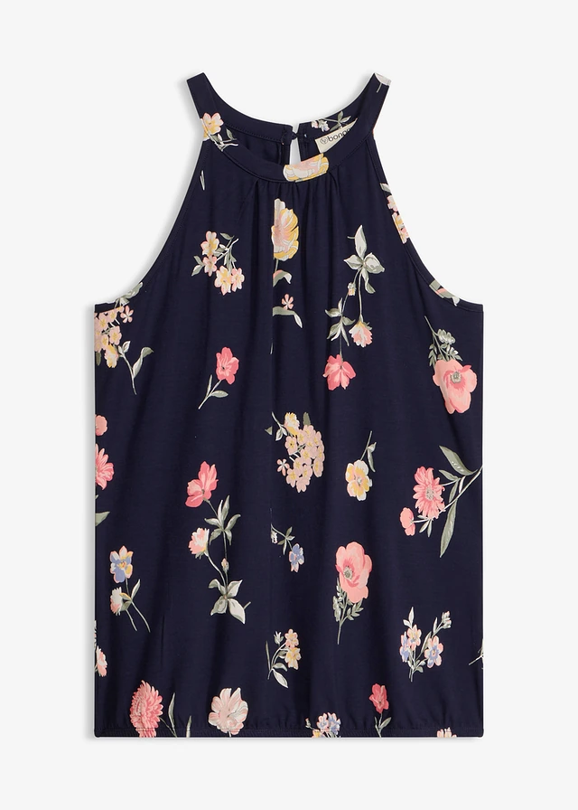 Gedessineerde top  met viscose • blauw gebloemd • bonprix online shop