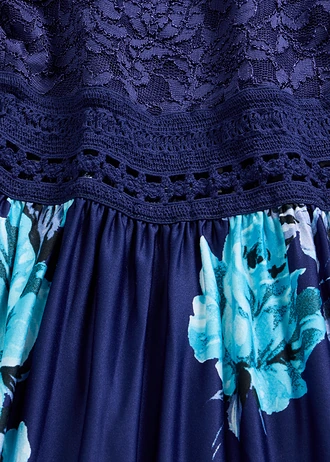 Robe longue à imprimé floral et dentelle • bleu foncé-violet-rose floral • Boutique bonprix