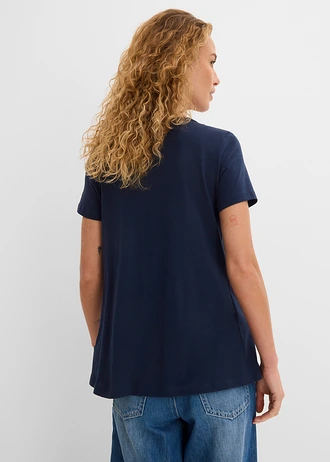 Katoenen shirt van slub garen, korte mouw, Kleur: donkerblauw
