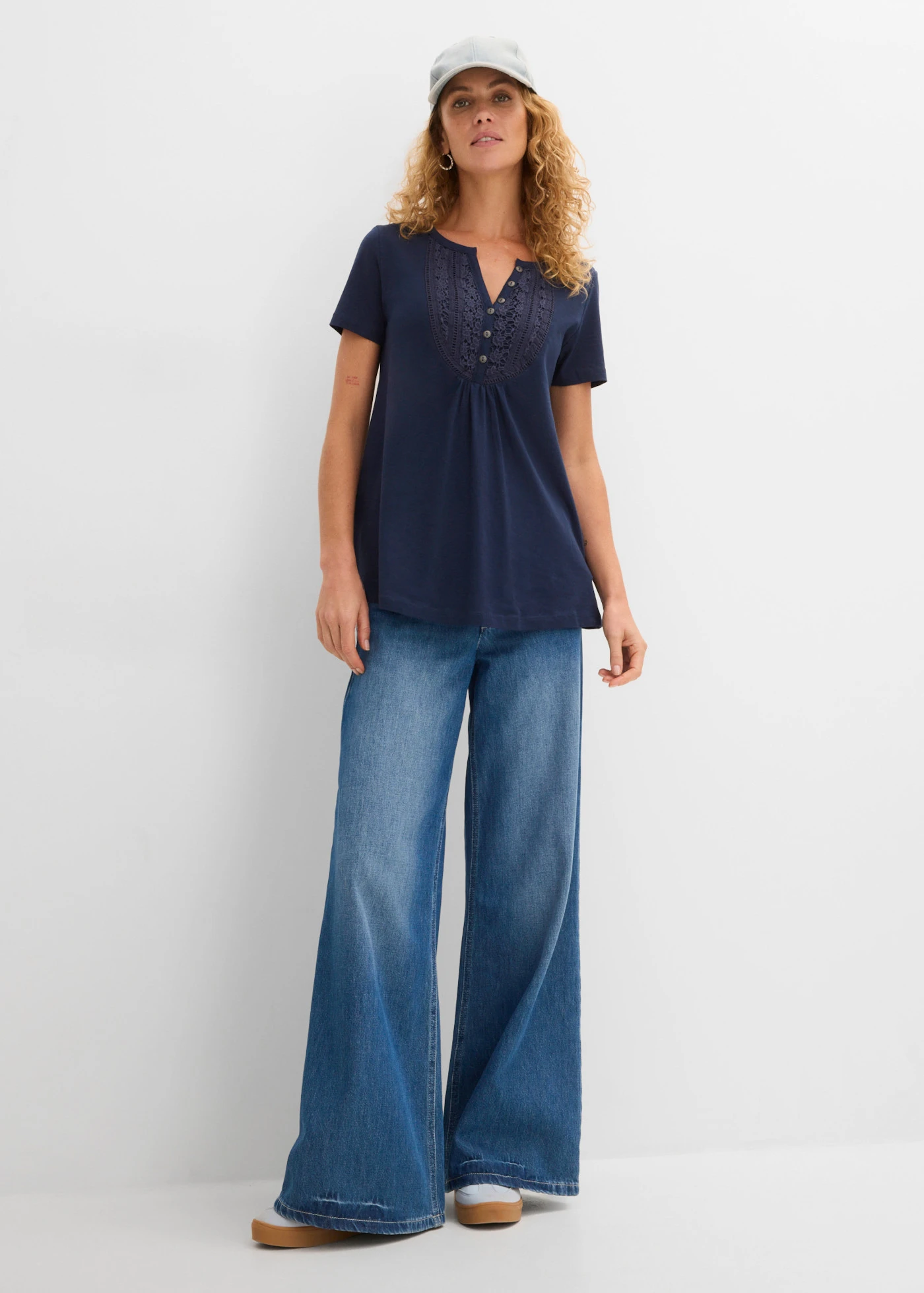 Katoenen shirt van slub garen, korte mouw • donkerblauw • bonprix online shop