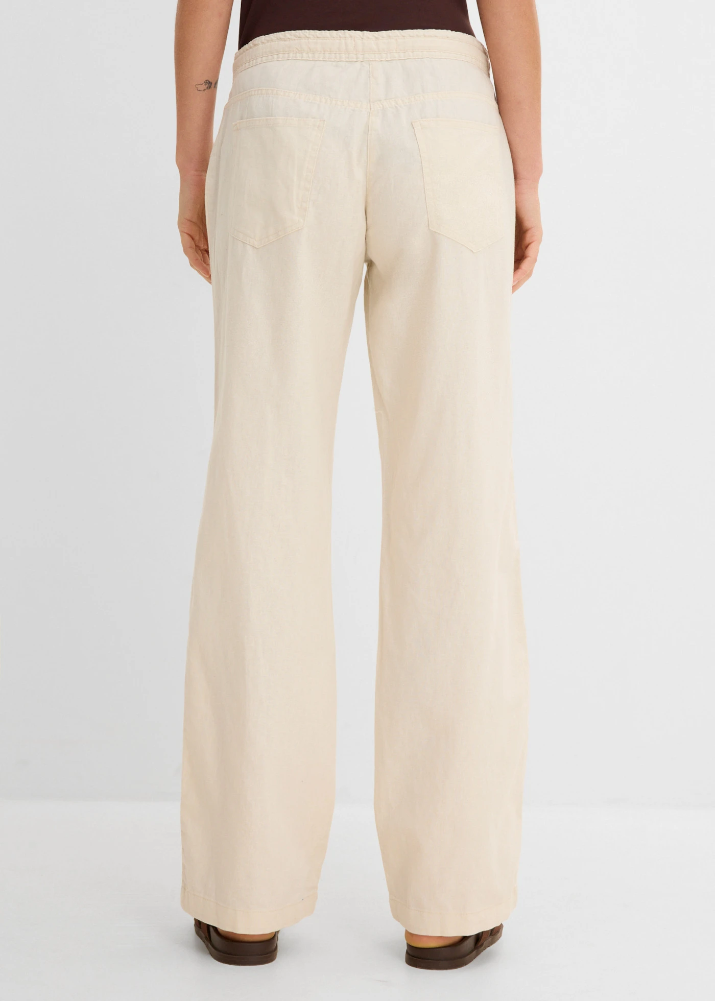 Pantalon large en lin et coton • beige galet • Boutique bonprix