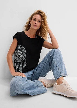 Tričko s potiskem • černo-ocelově šedá s natištěným lapačem snů • bonprix obchod
