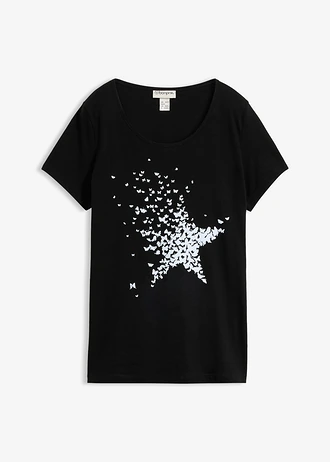 T-shirt coton en fil flammé, manches courtes, Couleur: noir