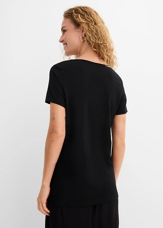 T-shirt coton en fil flammé, manches courtes, Couleur: noir