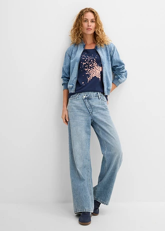 Shirt van slub garen, korte mouw, Kleur: donkerblauw