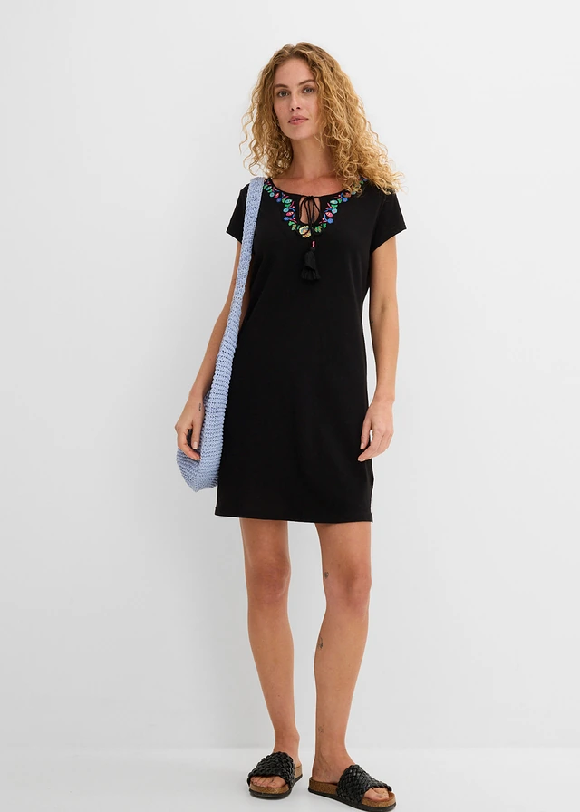 Robe en jersey coton flammé, Couleur: noir floral