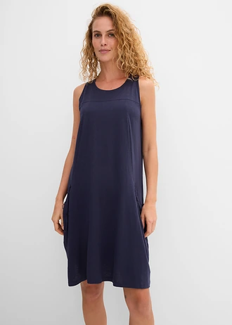 Rochie jerse cu buzunare, din bumbac, culoare: bleumarin