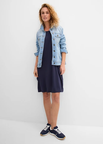 Robe en jersey coton avec poches, Couleur: bleu foncé