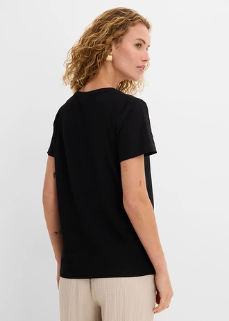 Shirt met decoratieve halslijn • zwart • bonprix online shop