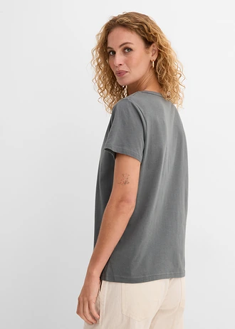 Shirt met decoratieve halslijn, Kleur: eucalyptusgroen