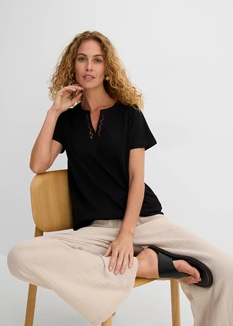 T-shirt à encolure originale • noir • Boutique bonprix