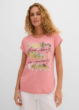 T-shirt à imprimé brillant, Couleur: vieux rose imprimé