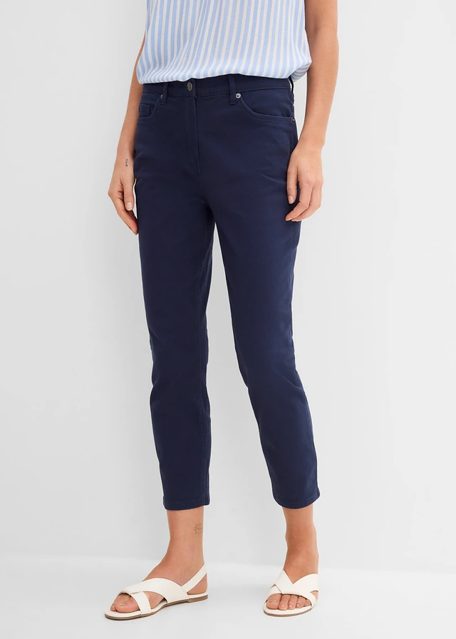 7/8 slim fit stretch broek, high waist, Kleur: donkerblauw