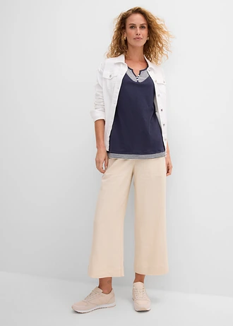 2-in-1 shirt van biologisch katoen, korte mouw, Kleur: donkerblauw gestreept