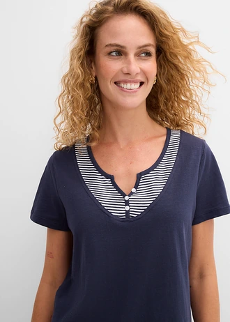 2-in-1 shirt van biologisch katoen, korte mouw • donkerblauw gestreept • bonprix online shop