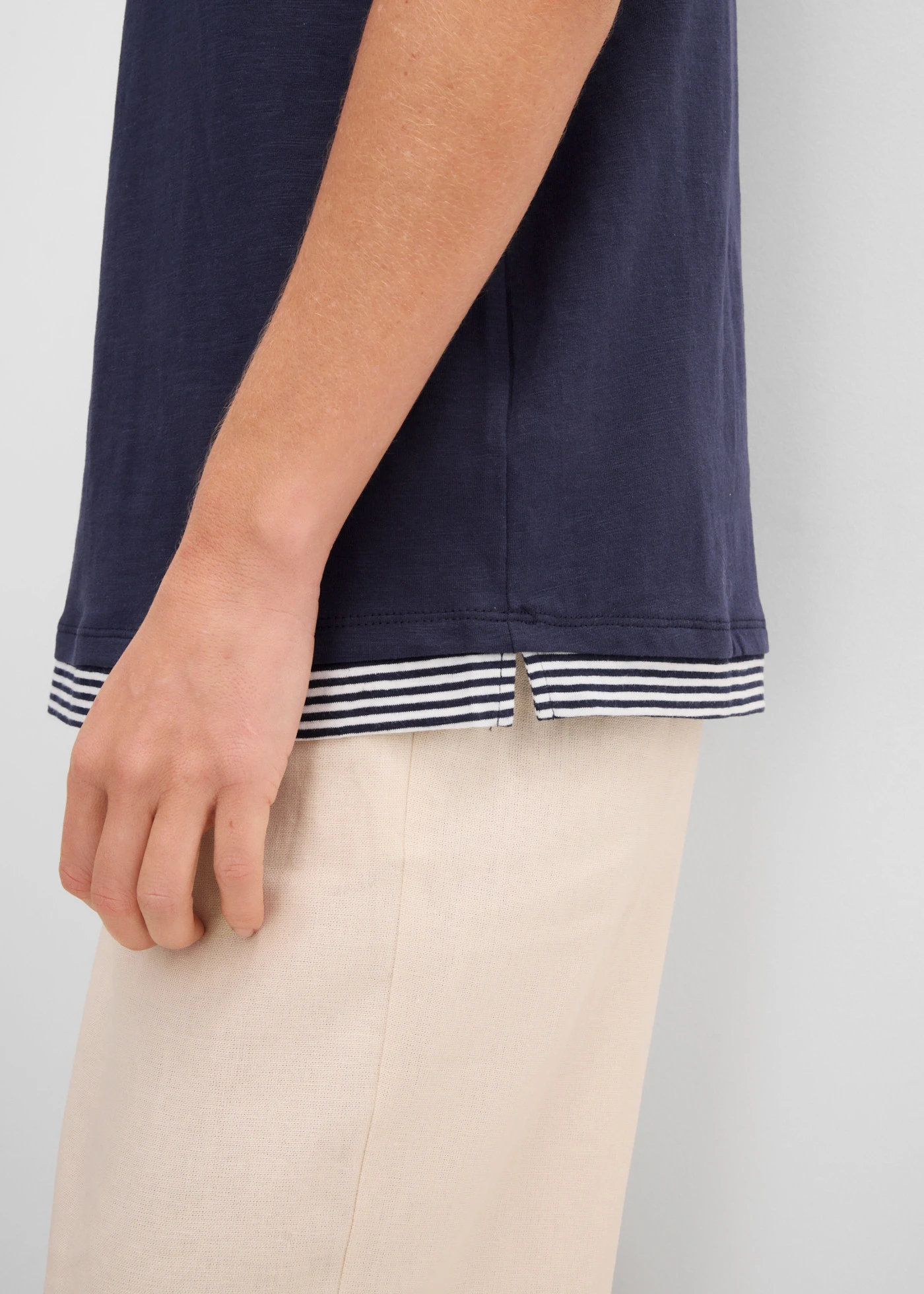 2-in-1 shirt van biologisch katoen, korte mouw • donkerblauw gestreept • bonprix online shop