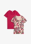 effen bessenrood+kiezelbeige gebloemd