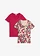 Shirt (set van 2), Kleur: effen bessenrood+kiezelbeige gebloemd