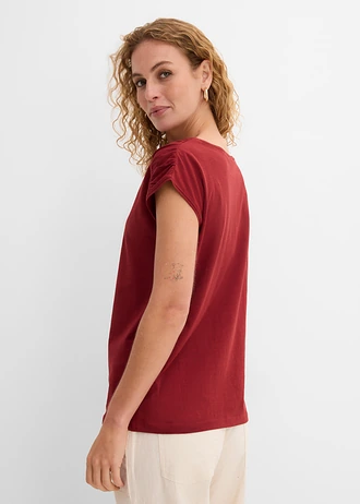 Boxy shirt, korte mouw, Kleur: kastanjerood