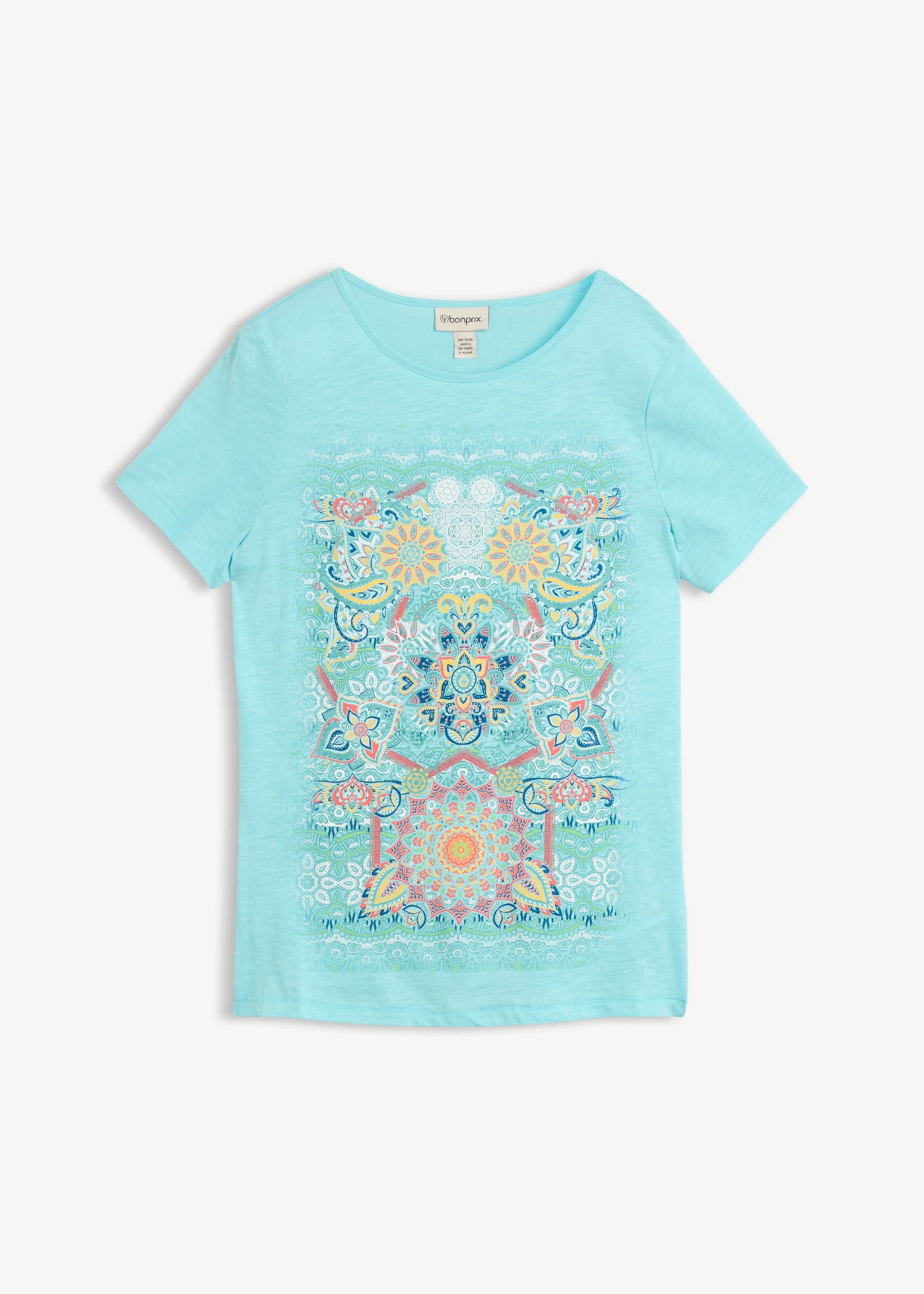 T-shirt van puur katoen • mat aqua met print • bonprix online shop