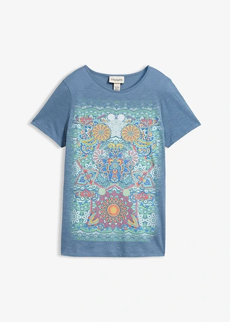 Tricou din bumbac 100% • albastru blugi cu imprimeu • magazin bonprix