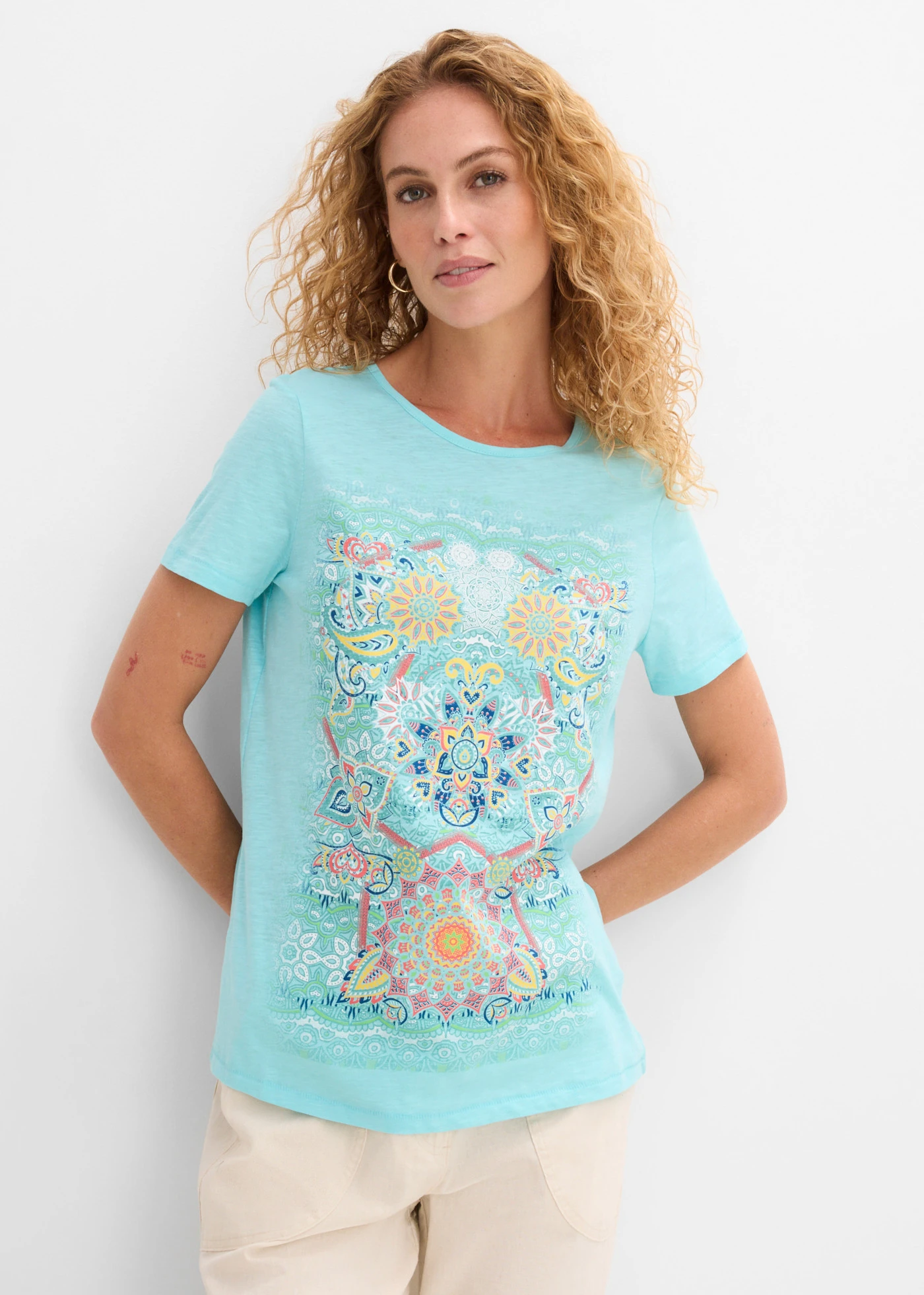 T-shirt z czystej bawełny • matowy morski z nadrukiem • sklep bonprix