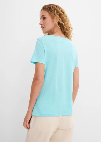 T-shirt van puur katoen • mat aqua met print • bonprix online shop
