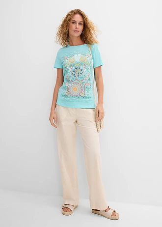 T-shirt van puur katoen • mat aqua met print • bonprix online shop