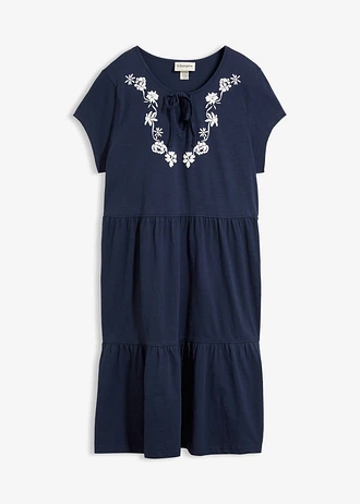 Robe-tunique en coton, manches courtes, Couleur: bleu foncé floral