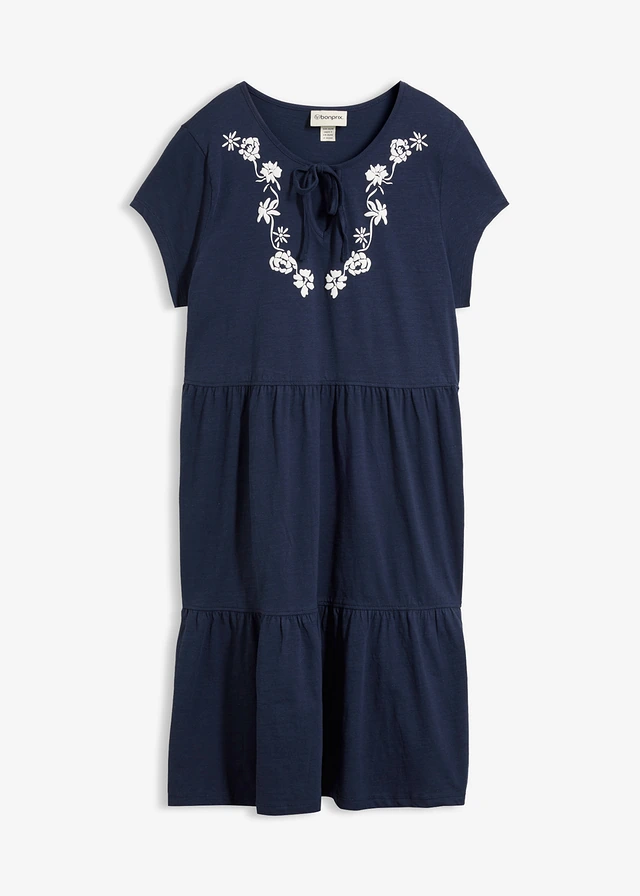 Katoenen tuniekjurk, korte mouw • donkerblauw gebloemd • bonprix online shop