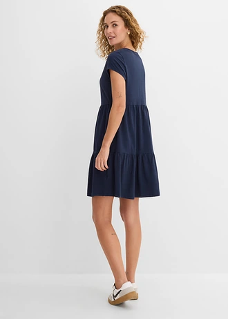 Robe-tunique en coton, manches courtes, Couleur: bleu foncé floral