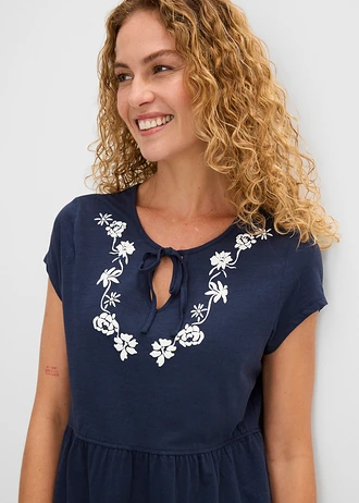 Katoenen tuniekjurk, korte mouw • donkerblauw gebloemd • bonprix online shop