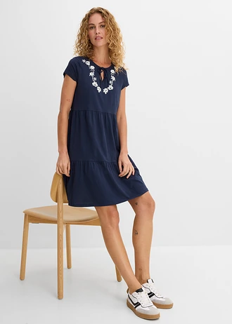 Katoenen tuniekjurk, korte mouw • donkerblauw gebloemd • bonprix online shop