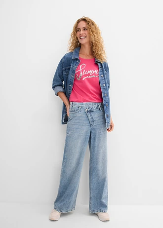 T-shirt avec inscription à sequins • fuchsia/imprimé argenté • Boutique bonprix