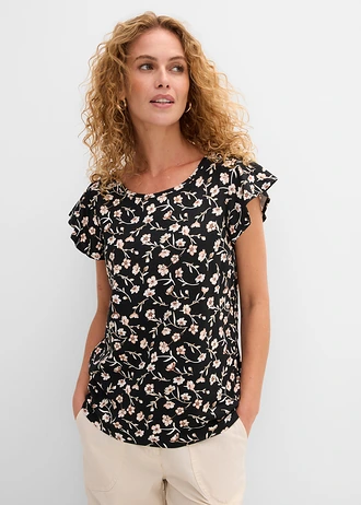 Bluză din material cu viscoză, culoare: negru floral