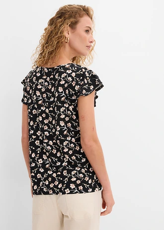 Shirt in een viscosemix, Kleur: zwart gebloemd