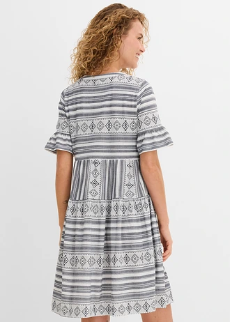 Rochie din tricot, din material fluid cu viscoză, culoare: alb-bleumarin cu imprimeu