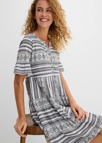 Gedessineerde shirtjurk, korte mouw • wit-donkerblauw gedessineerd • bonprix online shop