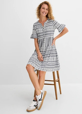 Gedessineerde shirtjurk, korte mouw • wit-donkerblauw gedessineerd • bonprix online shop