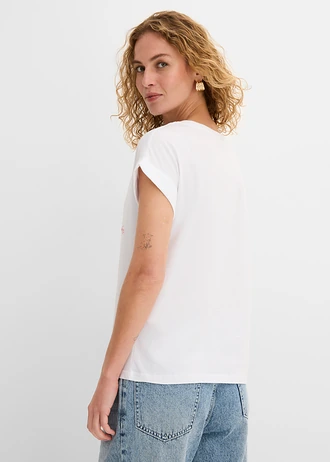 Tricou cu print floral, culoare: alb floral