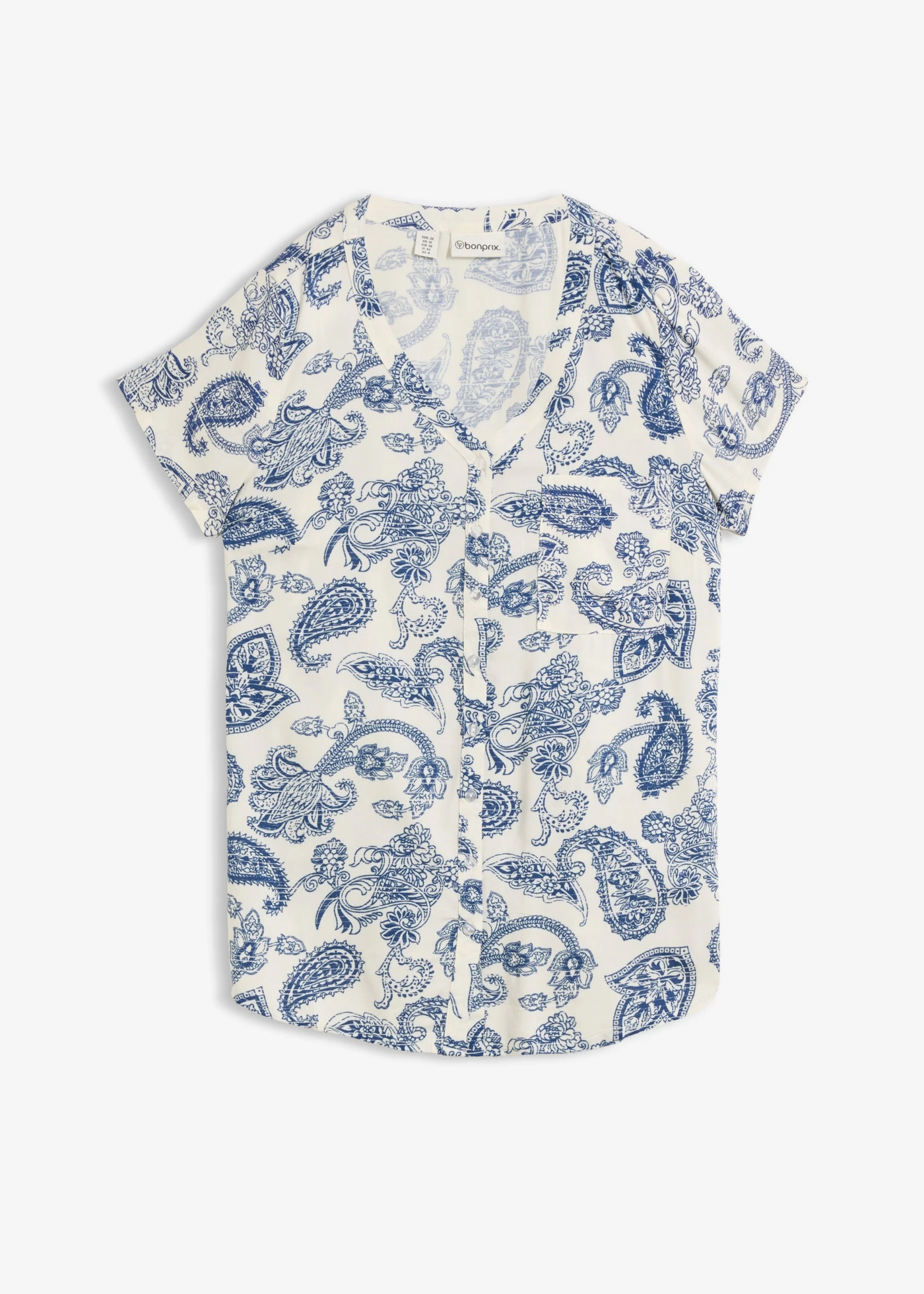 Blouse, korte mouw • wolwit-indigo paisley • bonprix online shop