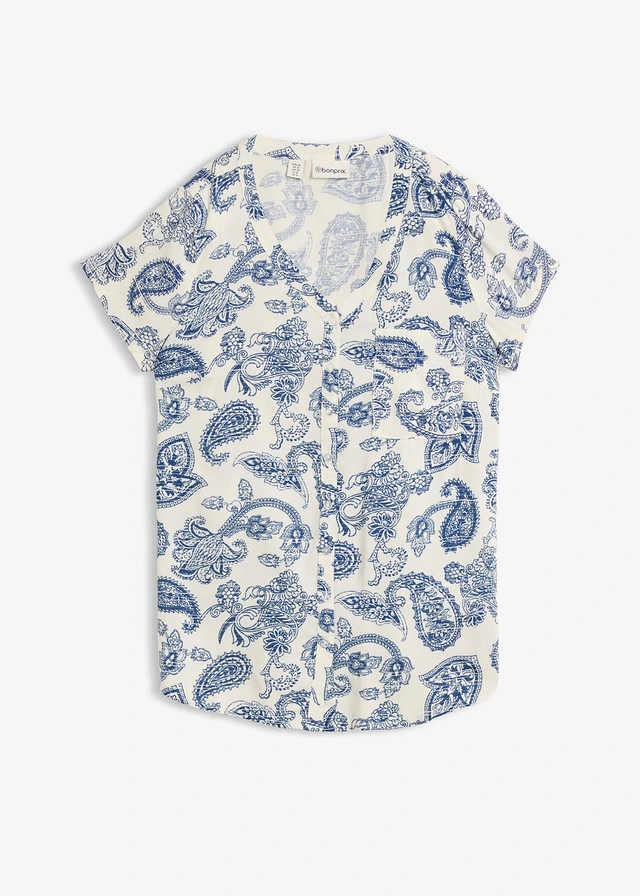 Blouse, korte mouw • wolwit-indigo paisley • bonprix online shop