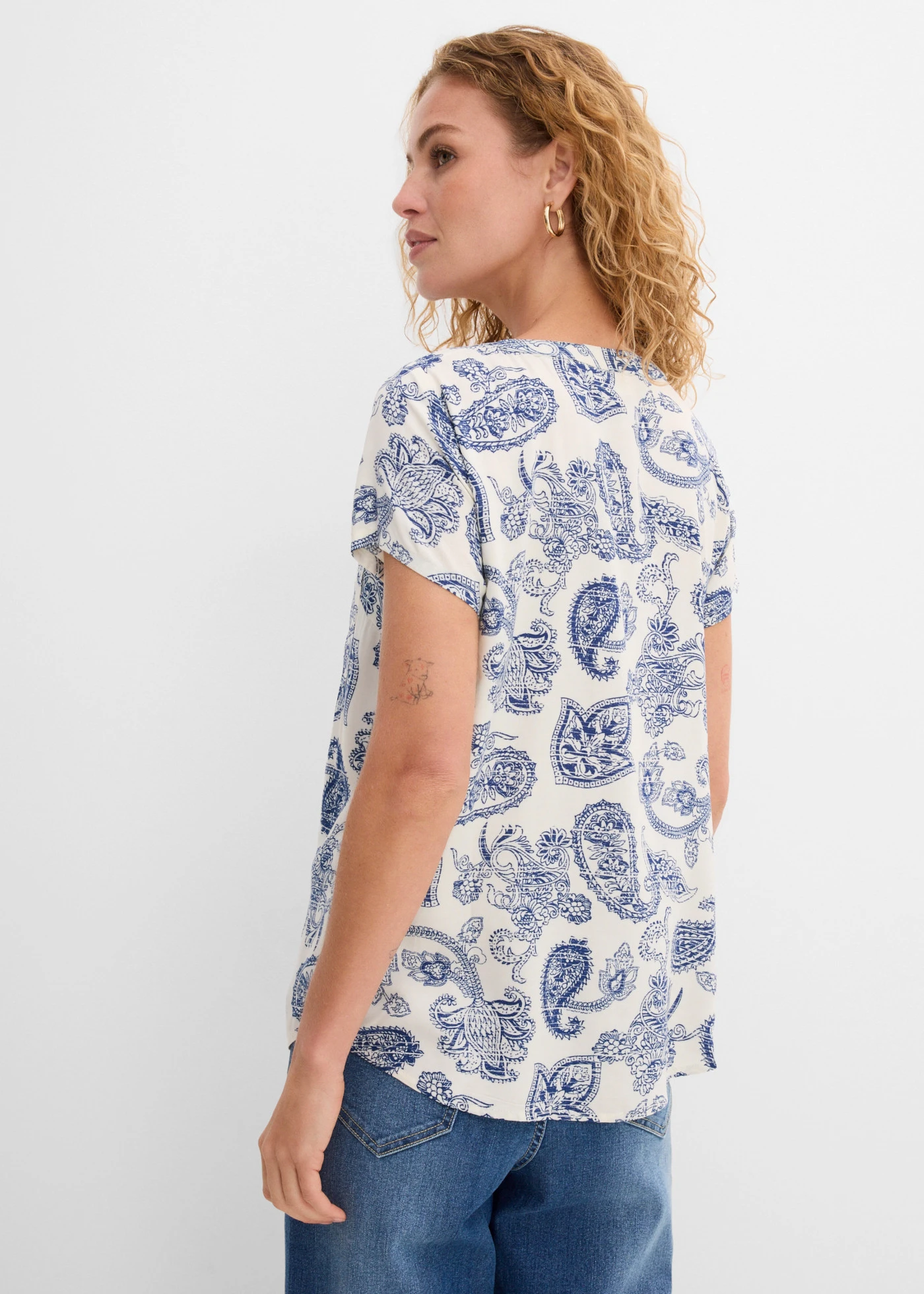 Blouse, korte mouw • wolwit-indigo paisley • bonprix online shop