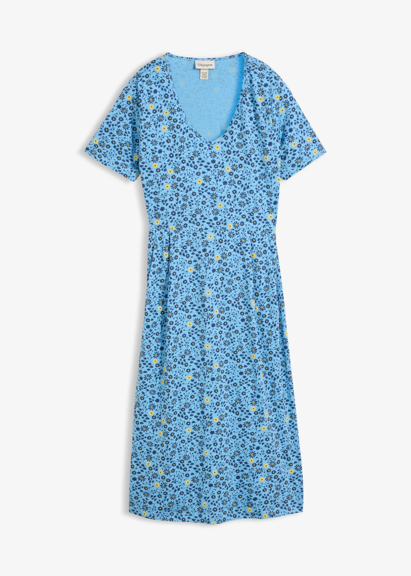 Midi jurk van katoen-jersey • babyblauw-tulpengeel gebloemd • bonprix online shop