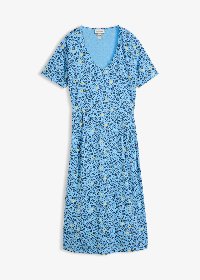 Midi jurk van katoen-jersey • babyblauw-tulpengeel gebloemd • bonprix online shop