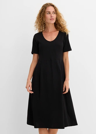 Midi jurk van katoen-jersey, Kleur: zwart