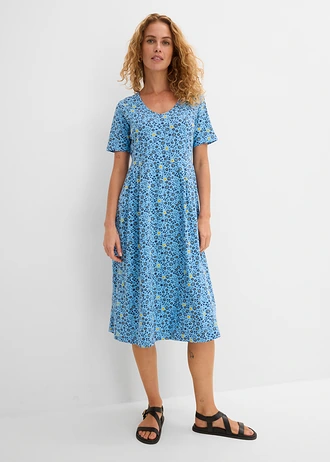 Rochie midi din jerse de bumbac, culoare: bleu baby/galben-lalea floral