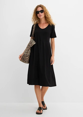 Robe midi en jersey coton, Couleur: noir