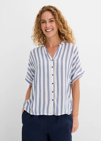 Crinkle blouse van soepele viscose • blauw gestreept • bonprix online shop